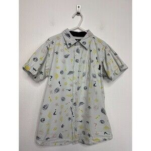 Beverly Hills Polo Club Boys Size 8 Printed Button Up Shirt Gray Short Sleeve
